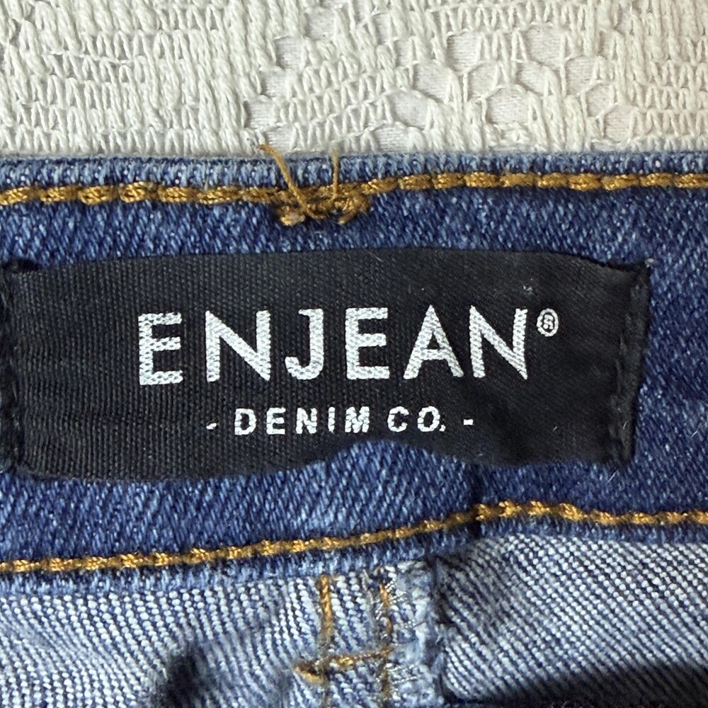 ENJEAN Jeans Juniors 1 Blue High Rise Straight Slim Dark Wash Stretch Denim - Picture 7 of 12